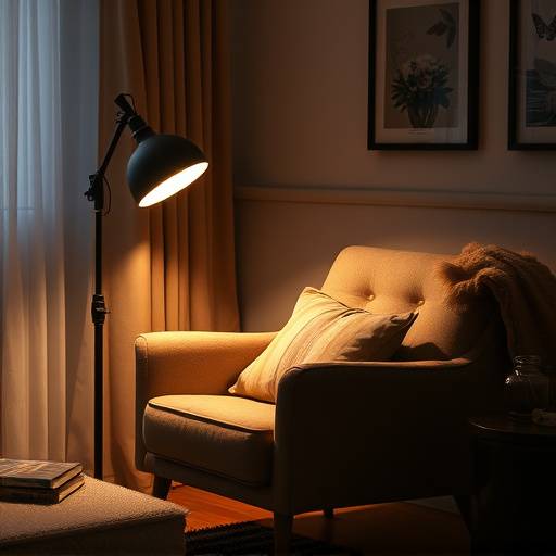 A comfortable armchair with a reading lamp next to it